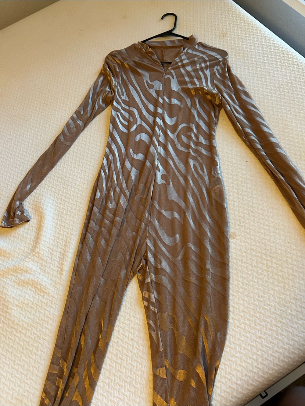 Kids Long-Sleeve One-Piece Zipper Romper in Brown and Silver
